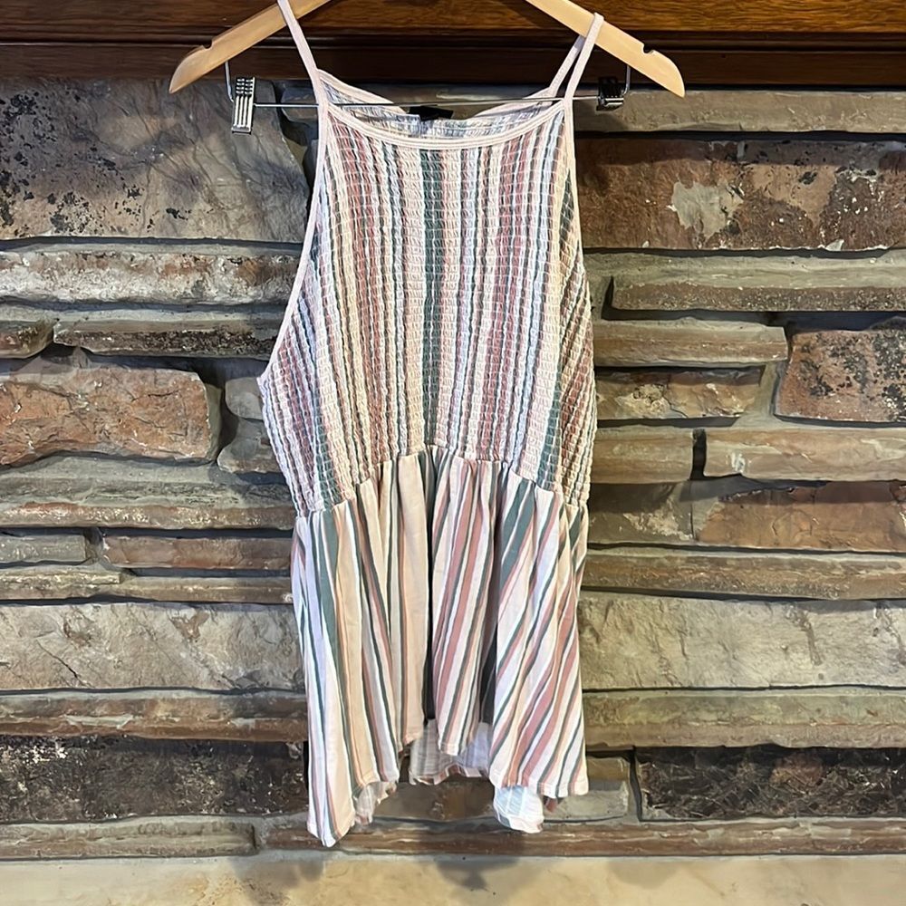 Torrid Smocked Spaghetti Strap Mini Sun Dress Muted Color Stripes